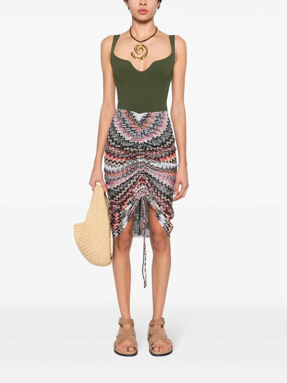 Zigzag-Pattern Midi Skirt