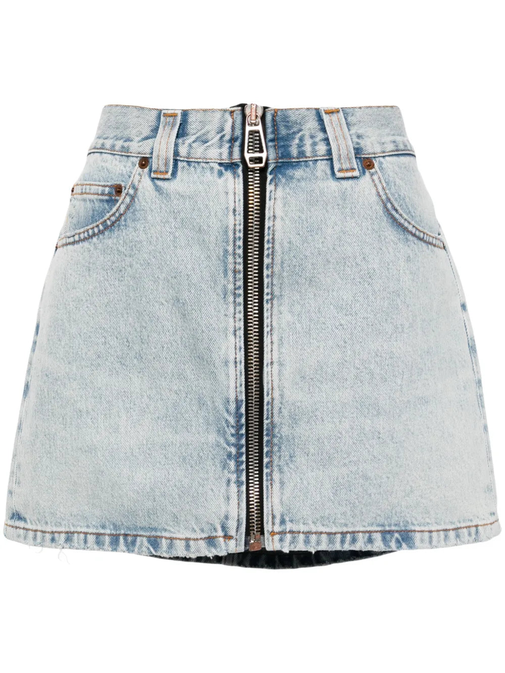 Zip-Front Denim Miniskirt