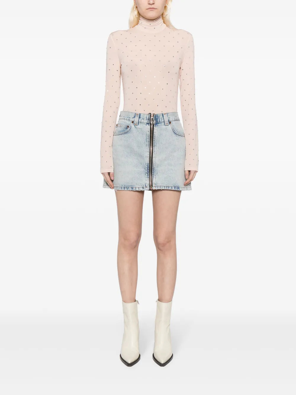 Zip-Front Denim Miniskirt