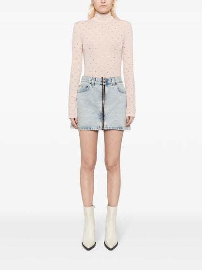 Zip-Front Denim Miniskirt