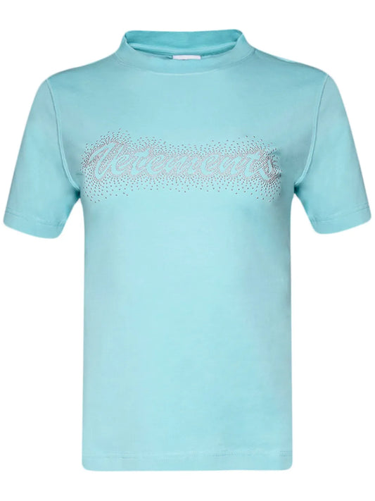 Rhinestone-Logo Crew Neck T-Shirt