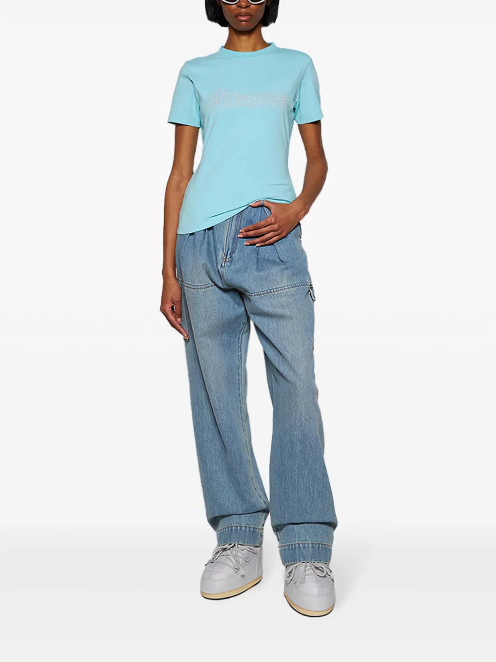 Rhinestone-Logo Crew Neck T-Shirt