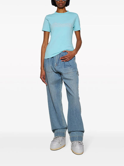 Rhinestone-Logo Crew Neck T-Shirt