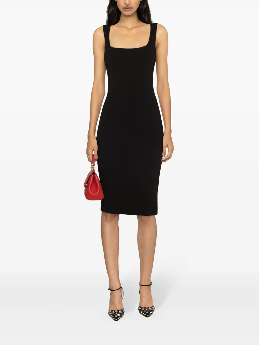 Square-Neck Sleeveless Midi Dress