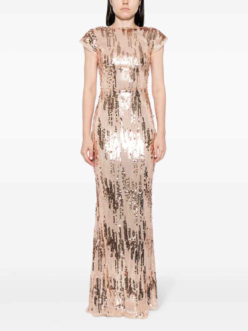 Sequined Cap-Sleeve Gown