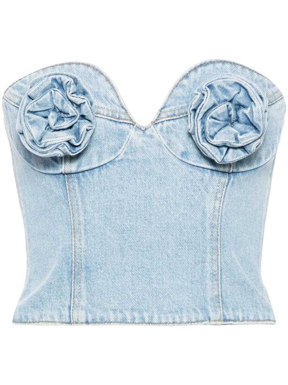Floral-Appliqué Denim Corset Top