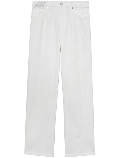 Rhinestone-Embellished Straight-Leg Cotton Jeans