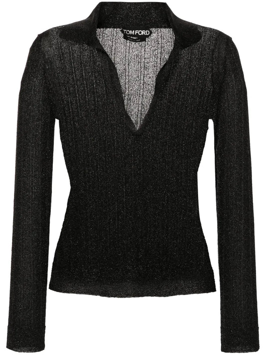 Metallic-Threading Knitted Polo Shirt