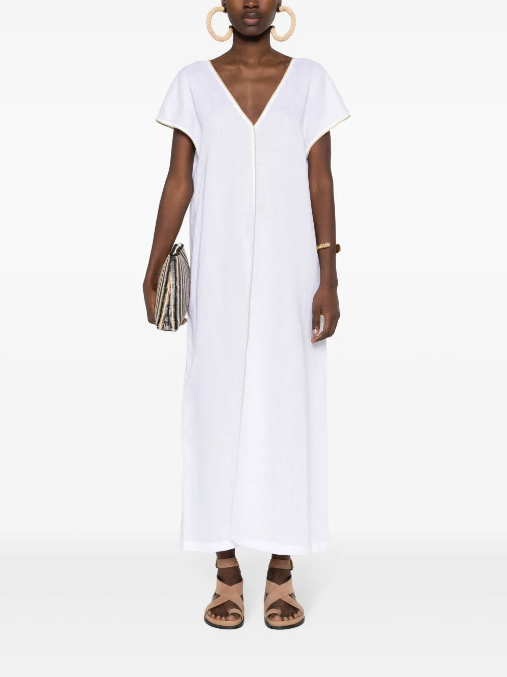 Monili-Chain Linen Maxi Dress