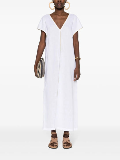 Monili-Chain Linen Maxi Dress