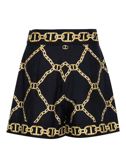 Chain-Print Wide-Leg Shorts