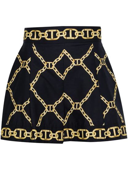 Chain-Print Wide-Leg Shorts