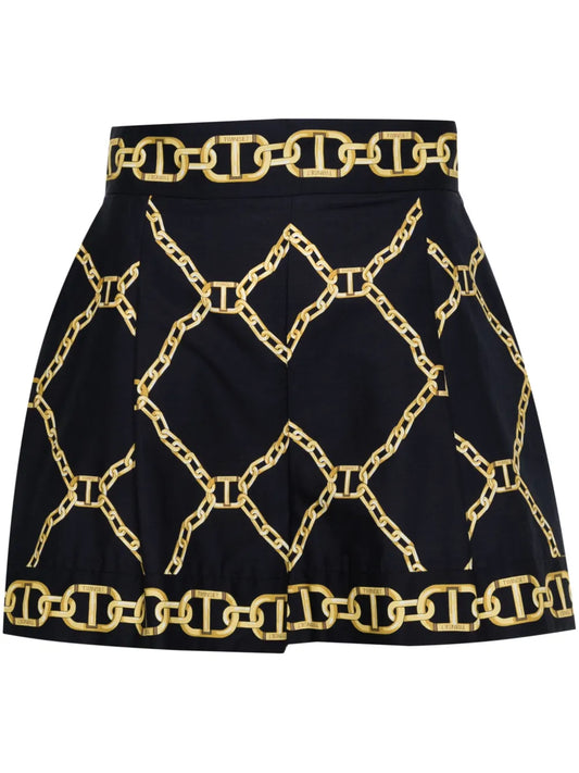 Chain-Print Wide-Leg Shorts