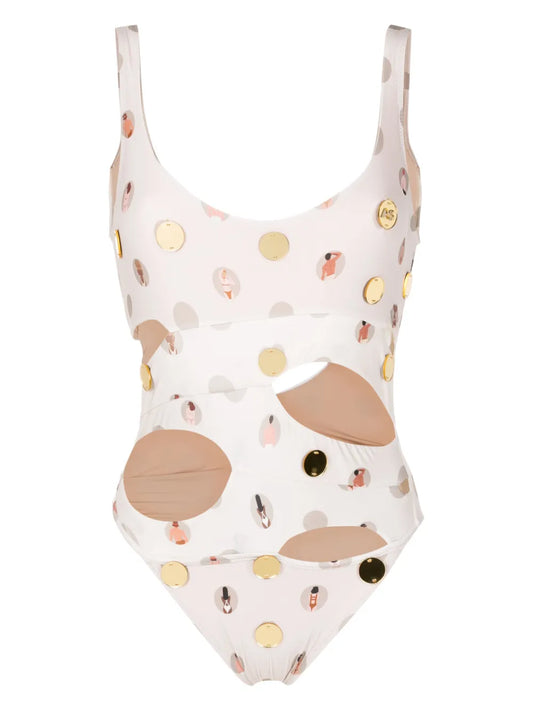 Graphic-Print Cut-Out One-Piece Swimsuit