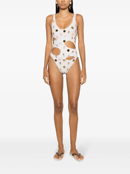 Graphic-Print Cut-Out One-Piece Swimsuit