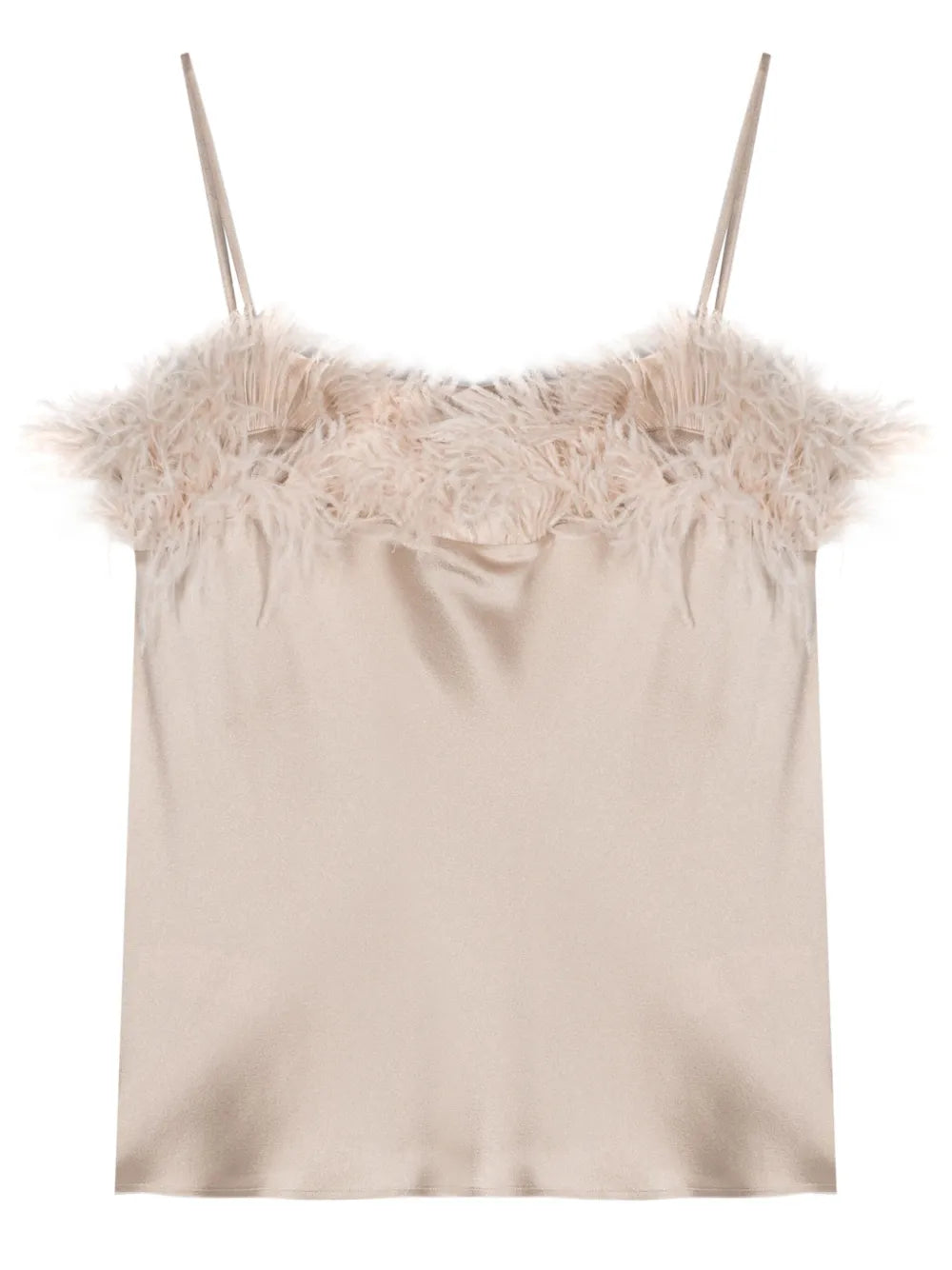 Feather-Trim Satin Top