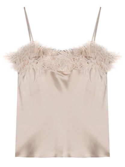 Feather-Trim Satin Top