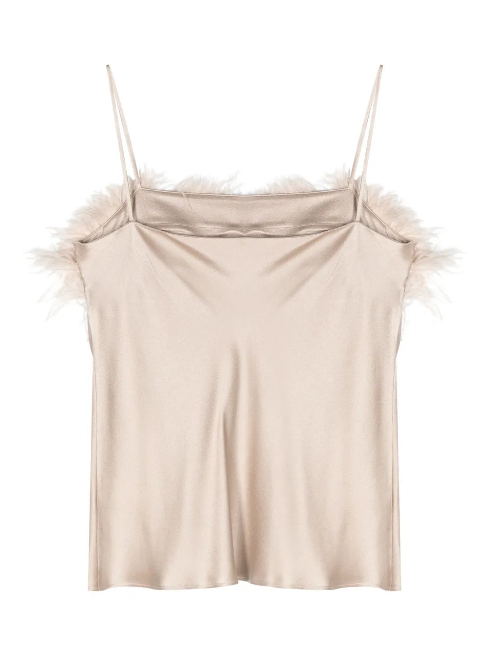 Feather-Trim Satin Top