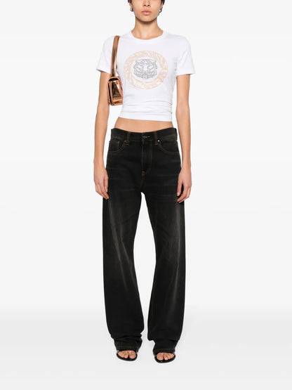 Tiger Head-Motif Studded T-Shirt