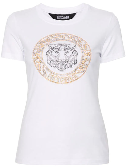 Tiger Head-Motif Studded T-Shirt