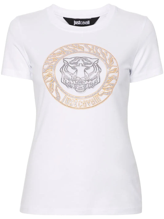 Tiger Head-Motif Studded T-Shirt