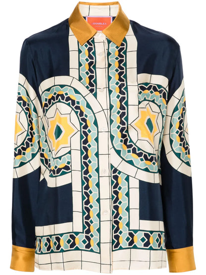 Geometric-Pattern Silk Shirt
