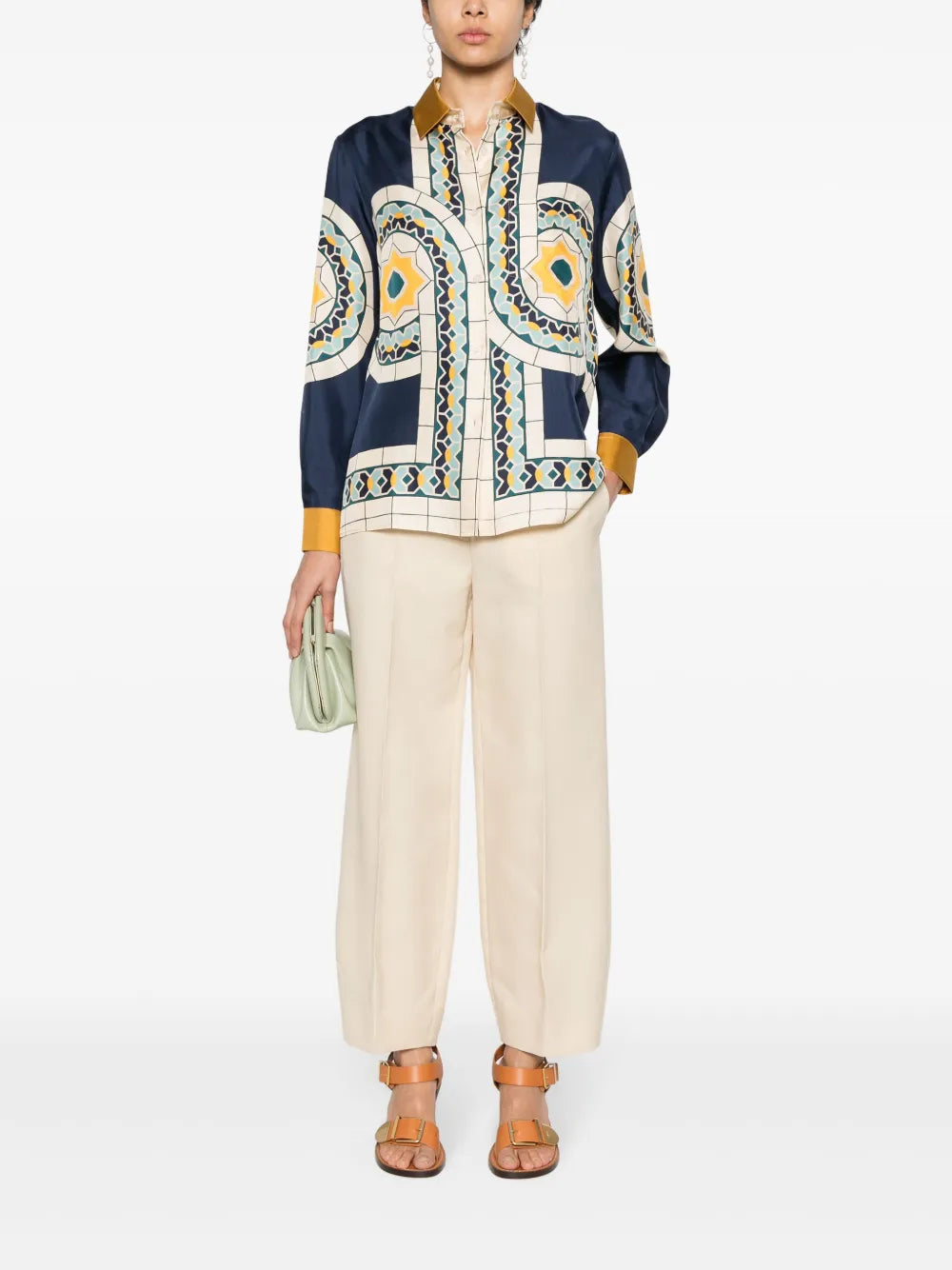 Geometric-Pattern Silk Shirt
