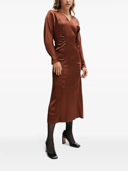 V-Neck Satin Midi Dress