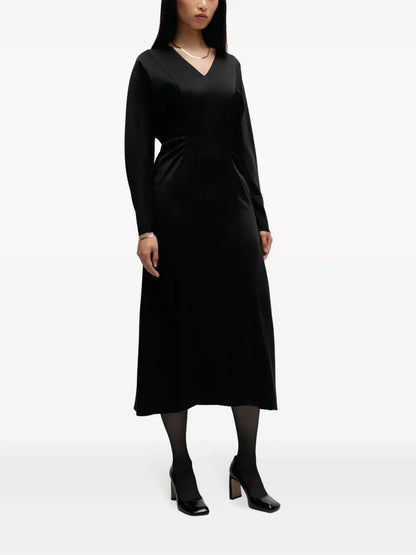 V-Neck Satin Midi Dress