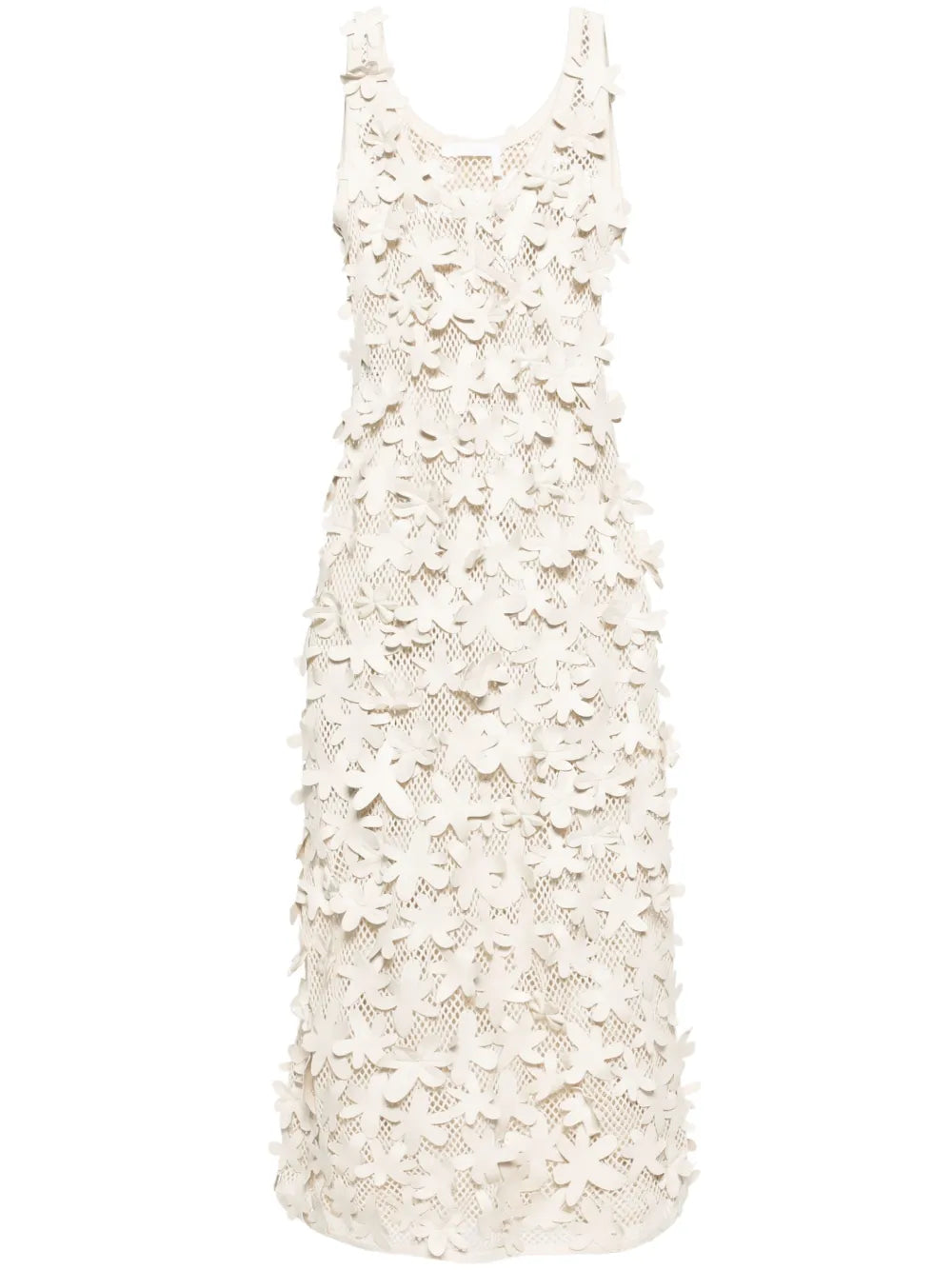 Floral-Appliqués Open-Knit Dress