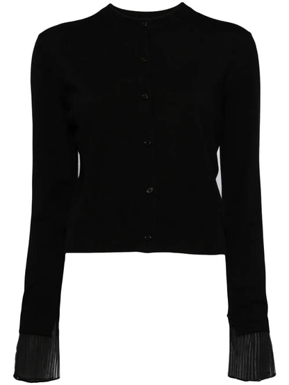 Pleat-Detail Button-Up Cardigan