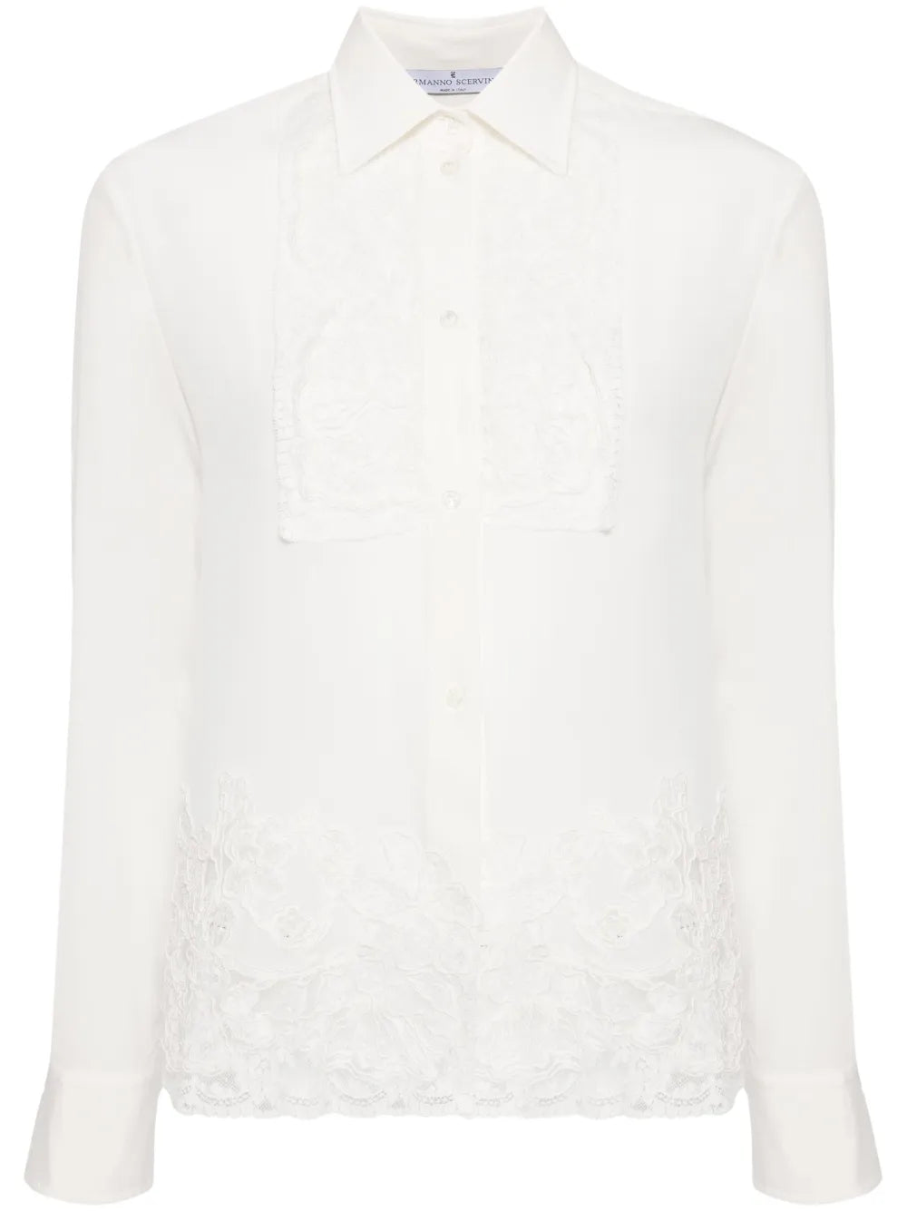 Lace-Appliqué Silk Shirt