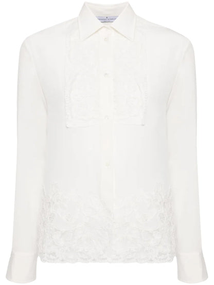 Lace-Appliqué Silk Shirt