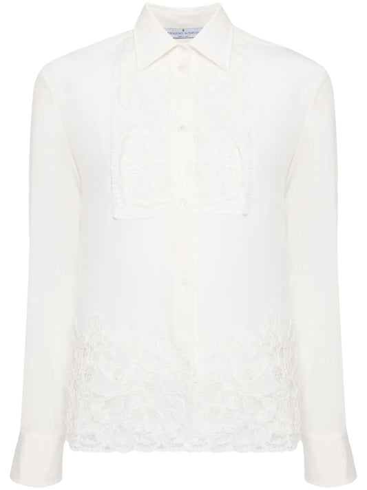Lace-Appliqué Silk Shirt