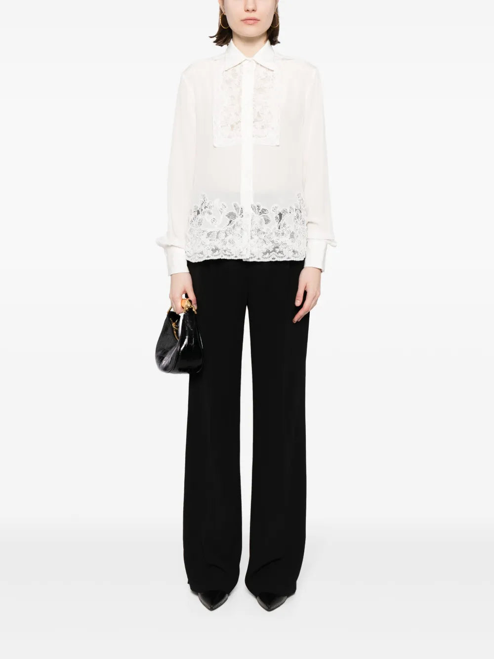 Lace-Appliqué Silk Shirt