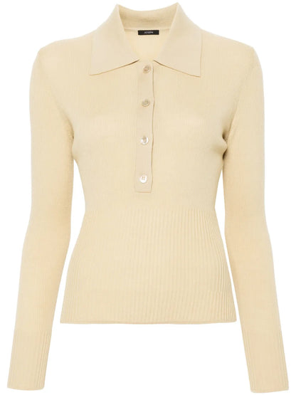 Ribbed Wool Polo Top