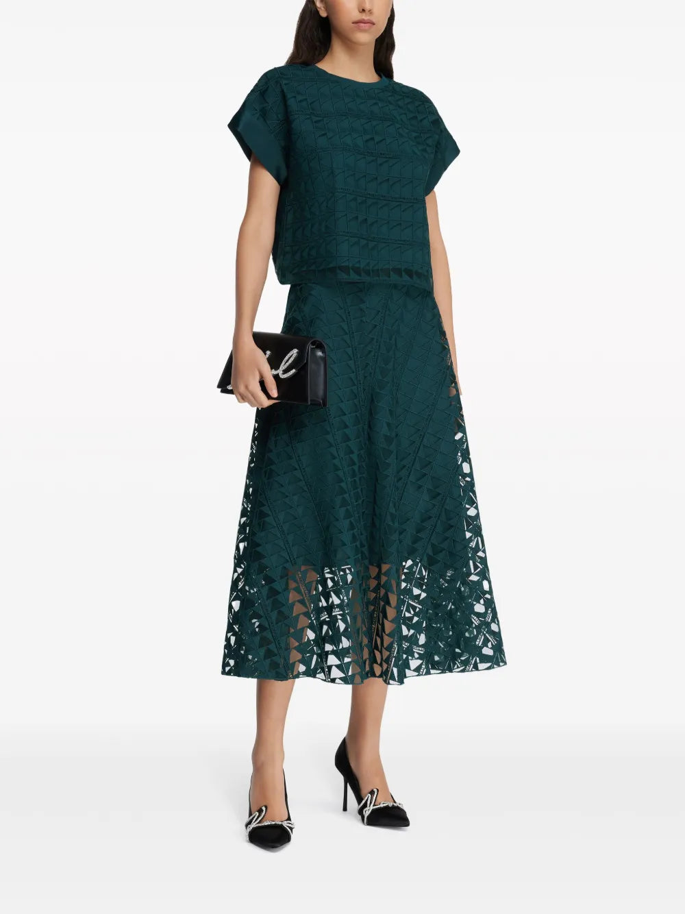 Layered Geometric-Lace Skirt