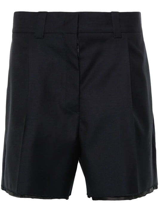 Logo-Embroidered Wool Shorts