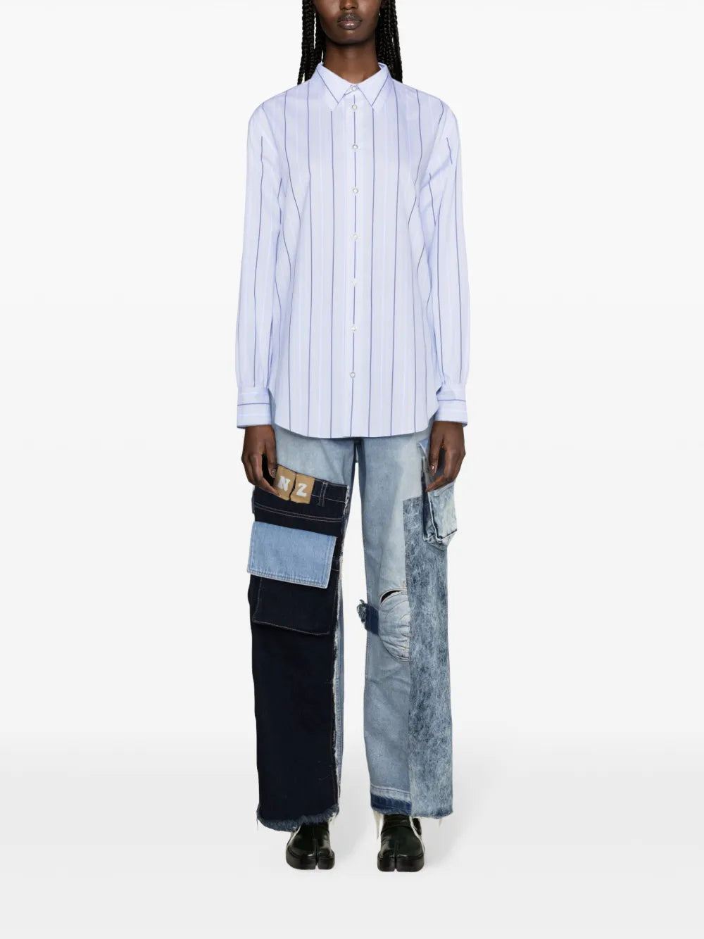 Striped Straight-Collar Cotton Shirt