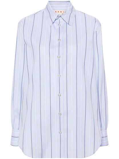 Striped Straight-Collar Cotton Shirt