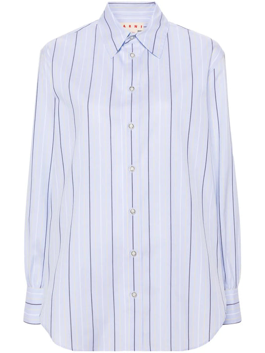 Striped Straight-Collar Cotton Shirt