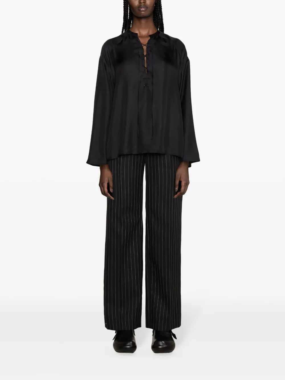 Zamia Collarless Silk Blouse