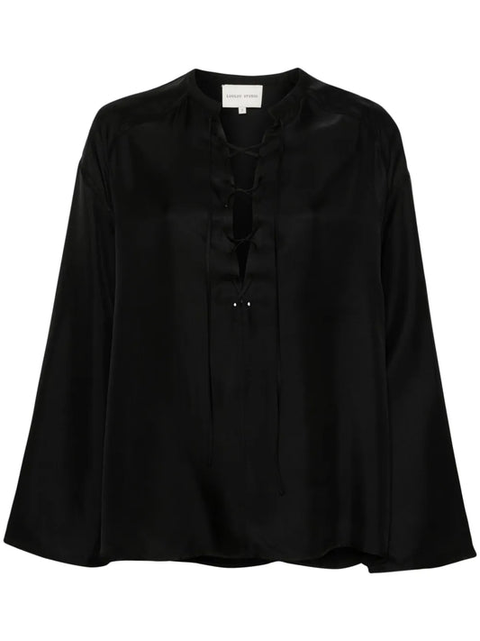 Zamia Collarless Silk Blouse