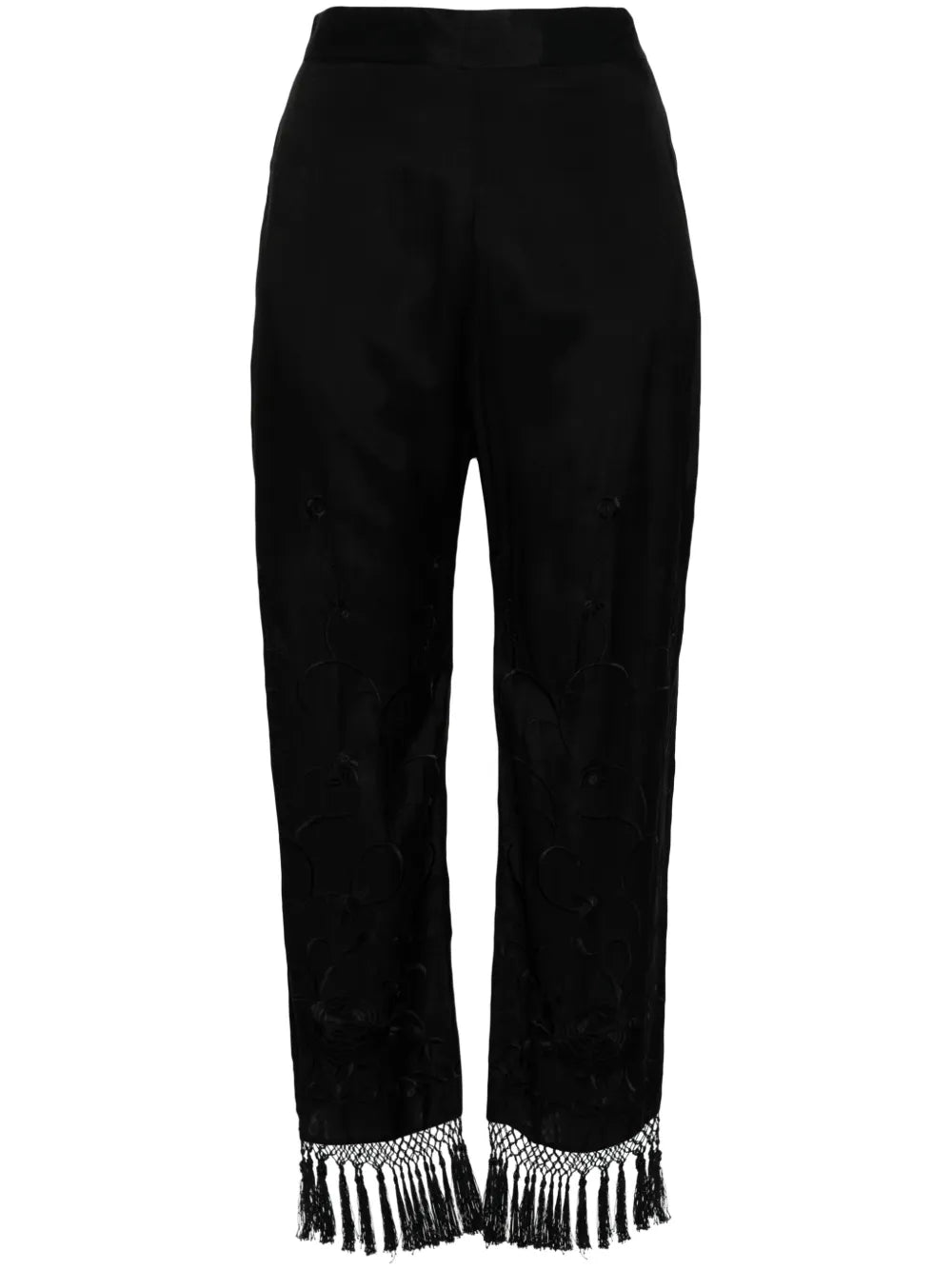 Floral-Embroidered Straight Trousers