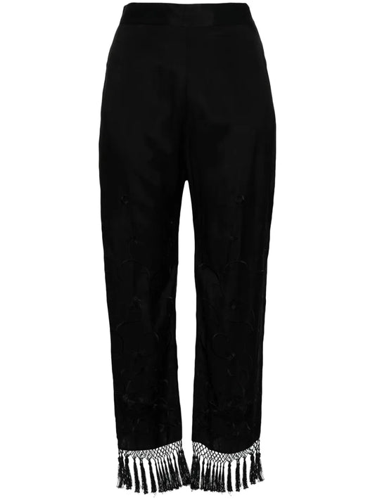 Floral-Embroidered Straight Trousers