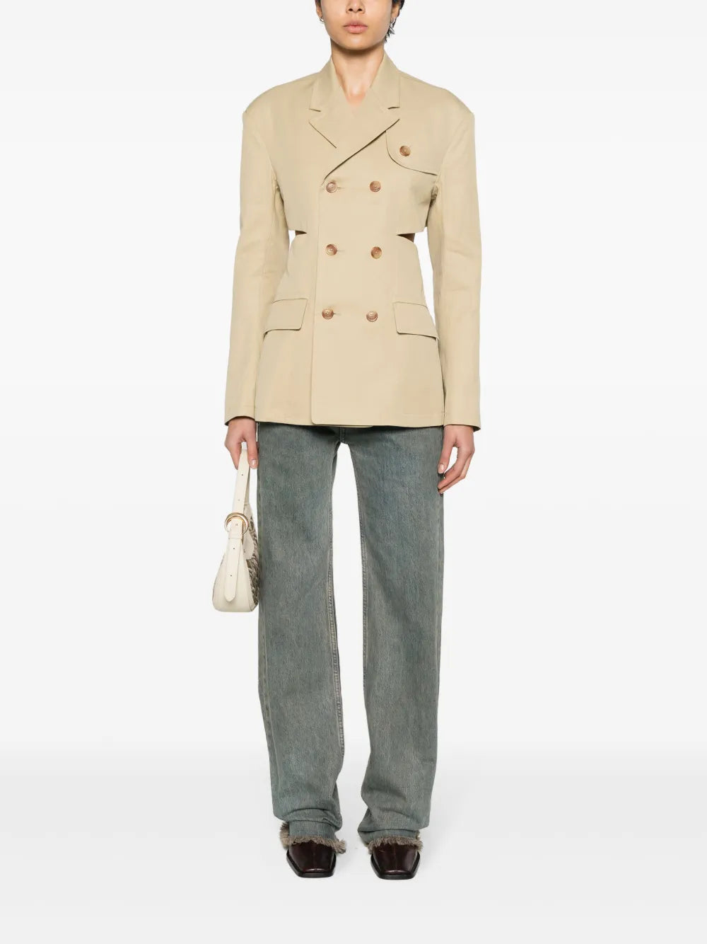 Double-Breasted Open-Back Blazer