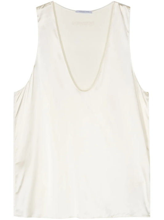 Plunging-Neck Satin Top