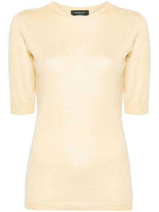 Short-Sleeve Fine-Knit Sweater
