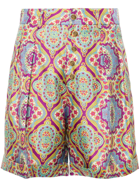 Paisley-Print Silk Shorts