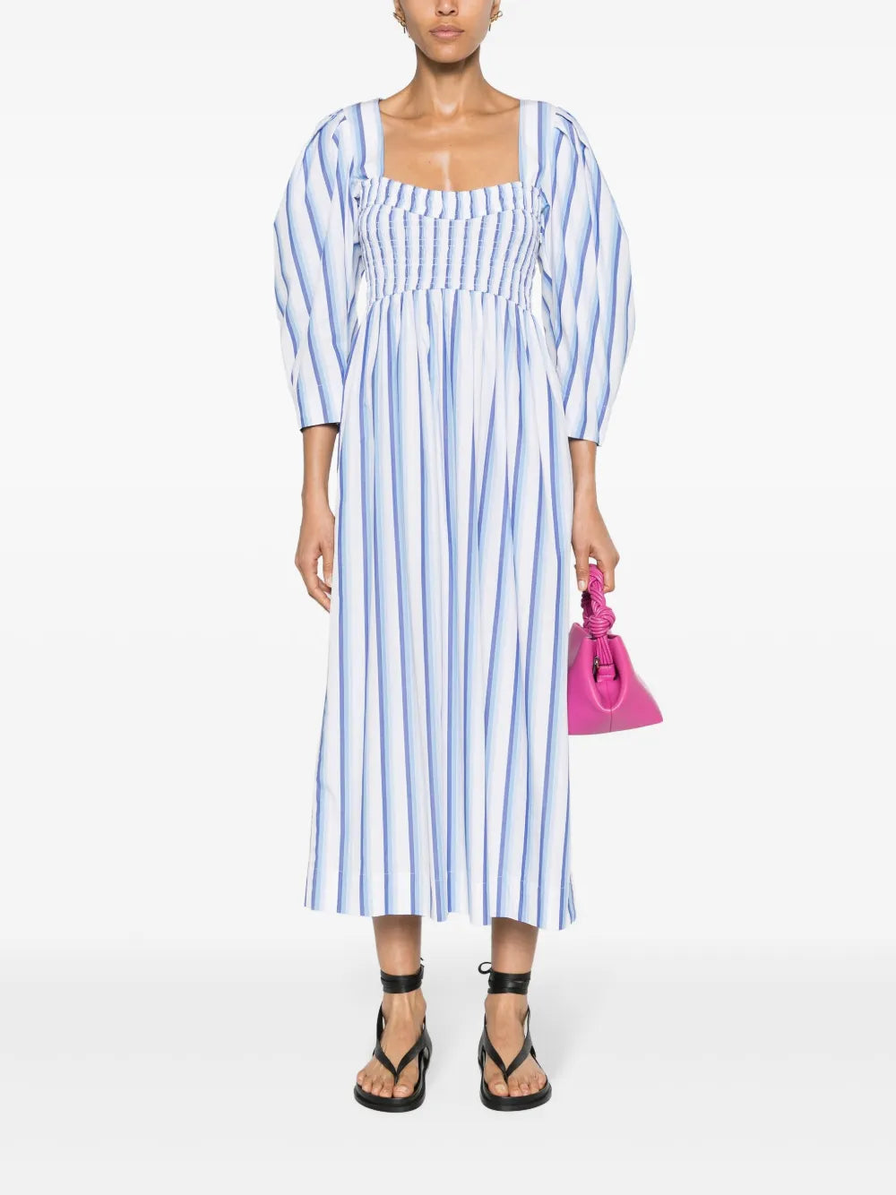 Striped Poplin Midi Dress